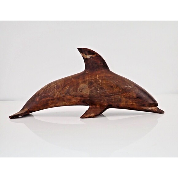 Kokooburra Wood Dolphin Sculpture Hand Carved Nautical Coastal Decor 10" Length - Picture 1 of 10